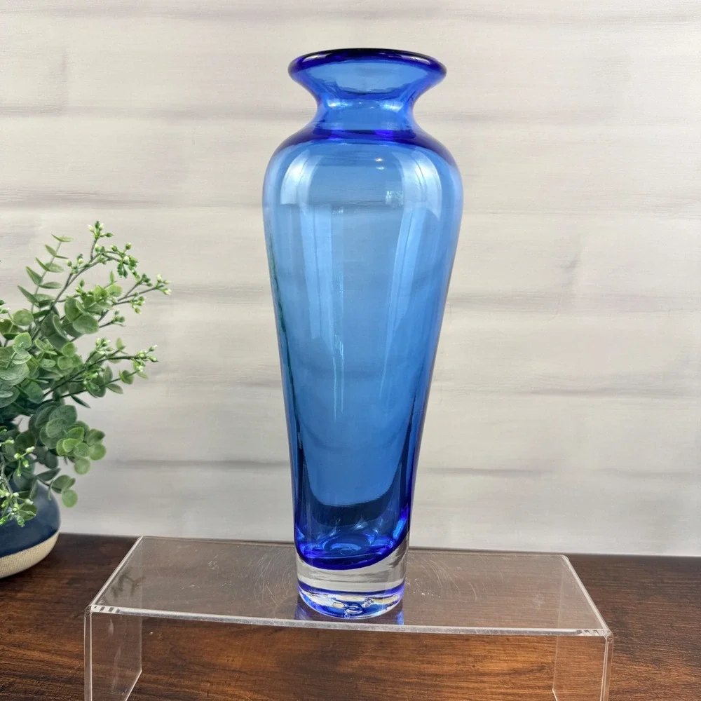Blenko 8310S Azure Blue Art Glass Vase Don Shepherd 1983 Hand Blown 10